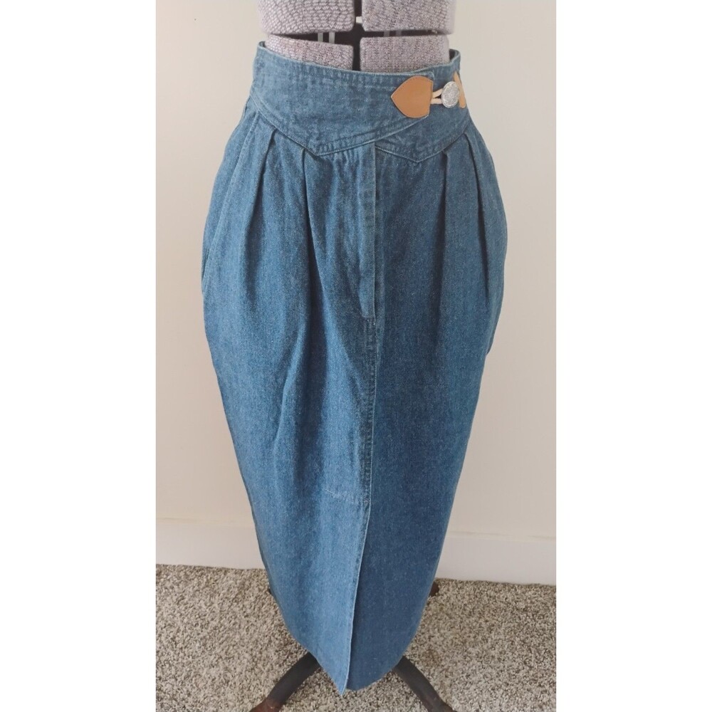 Vtg 80’s Bushwacker Pleated Skirt Women's Denim Jean High Waist Midi Sz 2 EC